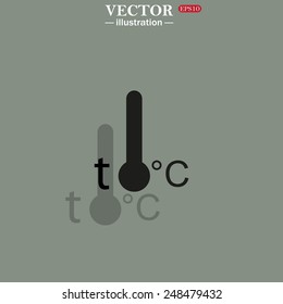 Icon on a green background with shadow. Thermometer , vector illustration, EPS 10