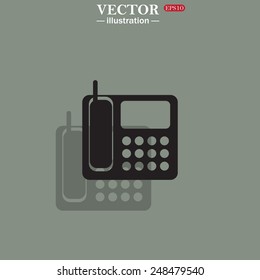 Icon on a green background with shadow. phone, vector illustration, EPS 10