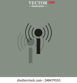 Icon on a green background with shadow. The wireless network , vector illustration, EPS 10