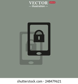 Icon on a green background with shadow. the phone is locked, vector illustration, EPS 10