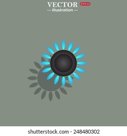 Icon on a green background with shadow. gas burner gas stove.