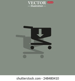 Icon on a green background with shadow. put in shopping cart , vector illustration, EPS 10