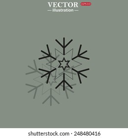 Icon on a green background with shadow. large  snowflake , vector illustration, EPS 10