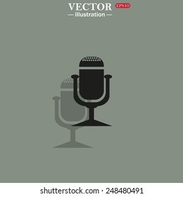 Icon on a green background with shadow. Microphone. Voice recording, vector illustration, EPS 10