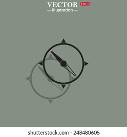 Icon on a green background with shadow. Compass , vector illustration, EPS 10