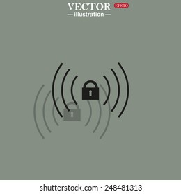 Icon on a green background with shadow. Wireless network access is closed, locked, vector illustration, EPS 10