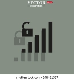 Icon on a green background with shadow. Signal strength indicator, open access, vector illustration, EPS 10