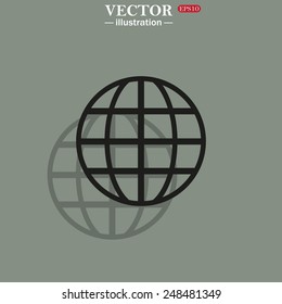 Icon on a green background with shadow. Globe,  vector illustration, EPS 10