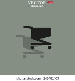 Icon on a green background with shadow. Shopping basket, vector illustration, EPS 10