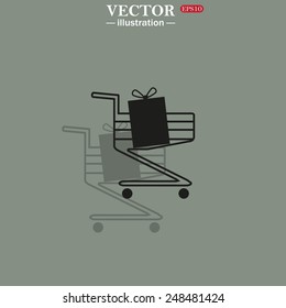 Icon on a green background with shadow. put in shopping cart  , vector illustration, EPS 10