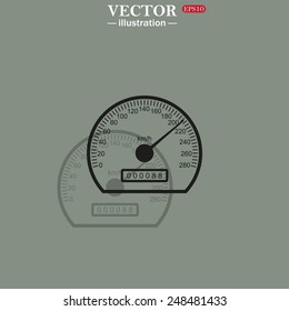 Icon on a green background with shadow. speedometer. Vector illustration EPS 10 
