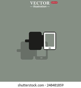 Icon on a green background with shadow. Case for phone , vector illustration, EPS 10