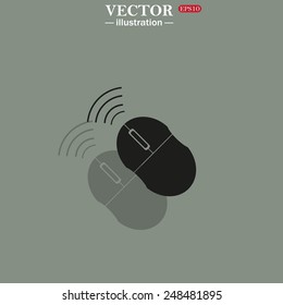 Icon on a green background with shadow. Wireless mouse, vector illustration, EPS 10