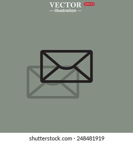 Icon on a green background with shadow. envelope lette , vector illustration, EPS 10