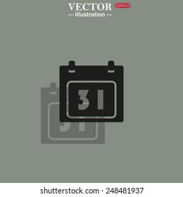 Icon on a green background with shadow. Calendar, vector illustration, EPS 10