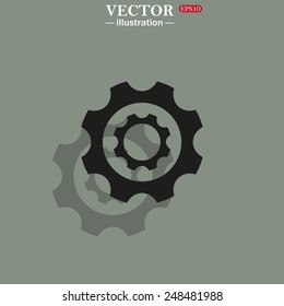 Icon on a green background with shadow. Cog Settings , vector illustration, EPS 10