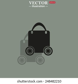 Icon on a green background with shadow. bag on wheels , vector illustration, EPS 10