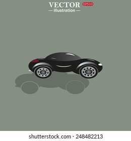 Icon on a green background with shadow. black car , vector illustration, EPS 10