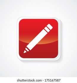 Icon of on Pencil (Write) Red Glossy Button. Eps-10
