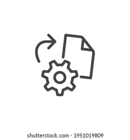 Icon on Reverse Engineering, Reverse Development. Process of Restoring Sources From the Final Product. Such Line Sign as Gear and Drawing. Vector Icon for Web and App in Outline Editable Stroke.