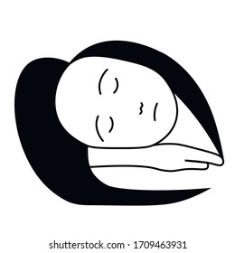 ícono sobre el tema de "agotamiento y depresión" chica está en sus manos y es triste. gráficos vectoriales negros