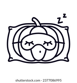 
Icon on the theme Halloween. Icon related to mask, sleeping pumpkin, pillow