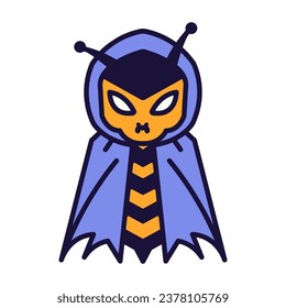 Icono sobre el tema Halloween. Icono relacionado con la abeja en una capa de murciélago 