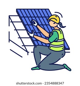 Icon on the theme installing solar panel or equipment service solar panel. Icon related to ecological problems Earth