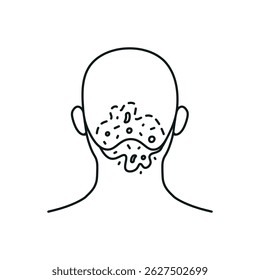 Icon on the theme of skin disease. A simple icon made with thin lines depicts the back of the head and neck affected by scalp psoriasis