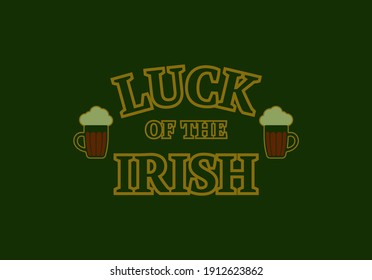 Icon on the theme of St. Patrick's Day, the inscription Irish Luck with two icons of beer mugs. Vintage style
