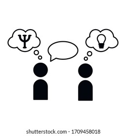 
Der Psychologe berät und vermittelt dem Kunden eine Idee zur Psychotherapie. lateinischer Buchstabe "psi". Schwarze Vektorillustration