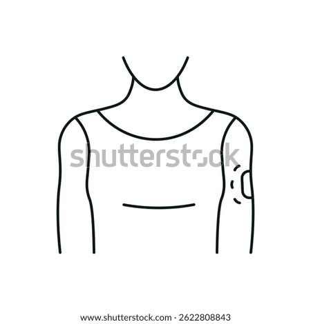 icon on the topic of transdermal drug delivery systems, drawn with thin lines. It depicts the upper part of the body with a medical patch applied to the shoulder
