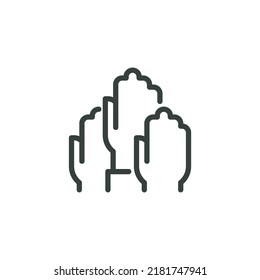 Icon on Vote, Polls and Voting. Such Line Sign as Three Human Hands Raised Up in Approval. Vector Thin Icon for Web and App in Outline Editable Stroke.