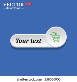 icon on white button for web sites. Blue background with shadow. put in shopping cart. icon. vector design