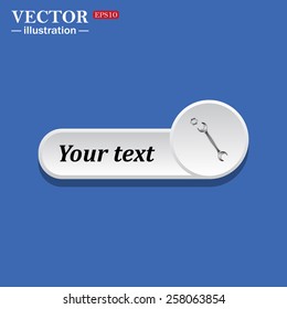 icon on white button for web sites. Blue background with shadow. realistic wrench. icon. vector design