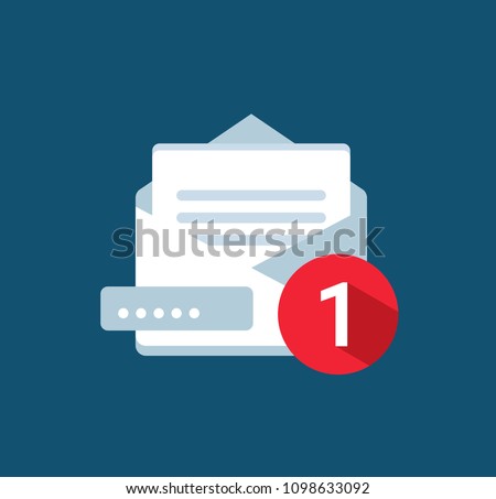 Icon of one incoming message, open message, notification. With text and chat. Vector, isolated