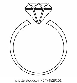 Symbol eines Rings mit Diamant oder anderem Edelstein. Verlobungs- oder Ehering, Schmuck. Isoliertes Objekt. Vektorgrafik Schwarzes Symbol, Linie, Umriss, Zeichen.