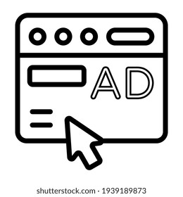 Icon of online ad in linear vector design