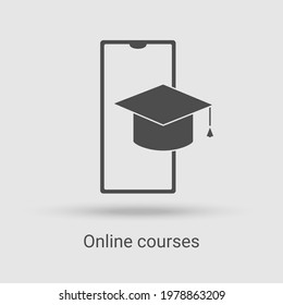 Icon for online courses.Online education and video courses.Distance learning.Linear vector illustration.Black on a white background.Glyph silhouette.