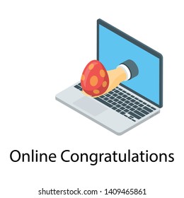 
Icon of online easter congratulation in isometric design.
