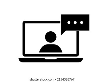 Icon of online education, training and webinar on computer. Symbol of school video seminar for web. Laptop with internet tutorial, chat and teaching for business. Vector. Call, lecture, communication.