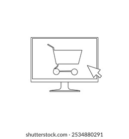 Icono con compras en línea en el ordenador