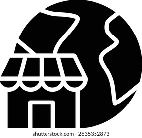 Icon of an online store serving customers worldwide or a retail business with global or international reach