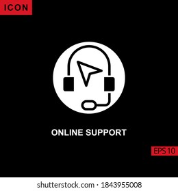 Icon Online Support with headset and cursor computer. Filled, glyph or flat vector icon symbol sign collection for mobile concept and web apps design.