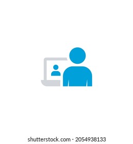 Icon online video conference meeting presentation single pictogram flat icon style graphic design vector