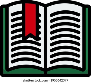 Icon Of Open Book With Bookmark. Editable Bold Outline With Color Fill Design. Vector Illustration.