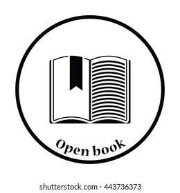 Icon of Open book with bookmark. Thin circle design. Vector illustration.