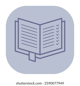 Icon of open book displaying checklist lines. Organization and productivity in office settings concept. Suitable for digital interfaces or documents