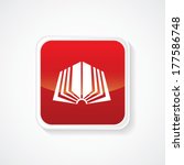 Icon of Open Book on Red Glossy Button. Eps-10.