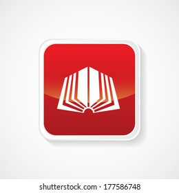 Icon of Open Book on Red Glossy Button. Eps-10.